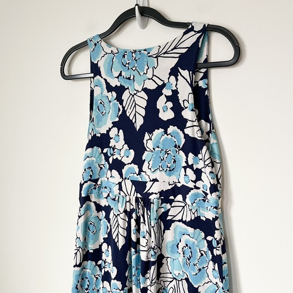 Lilly Pulitzer Silk Blend Patty Dress Low Tide Navy Bouquet All Day Womens Large - Picture 6 of 12